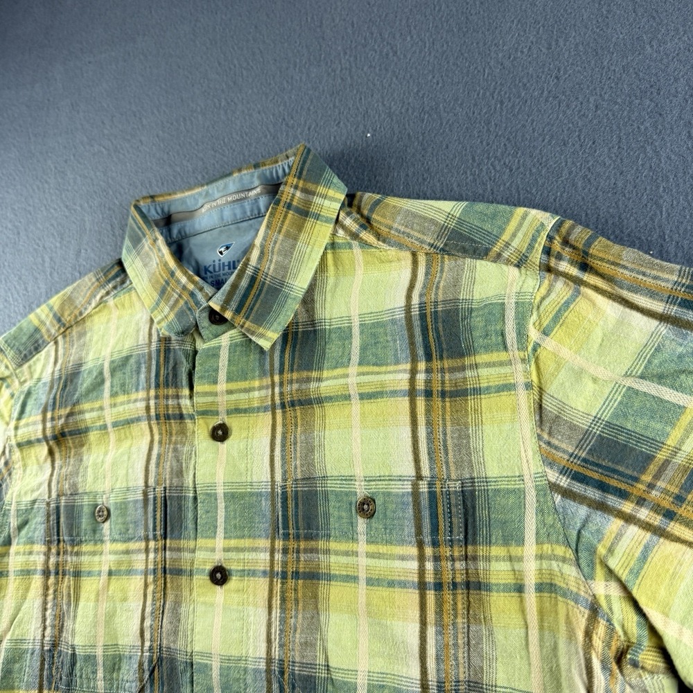 Kuhl Shirt Men's S Green Skorpio Linen Blend Klassik Fit Plaid Spring Breathable